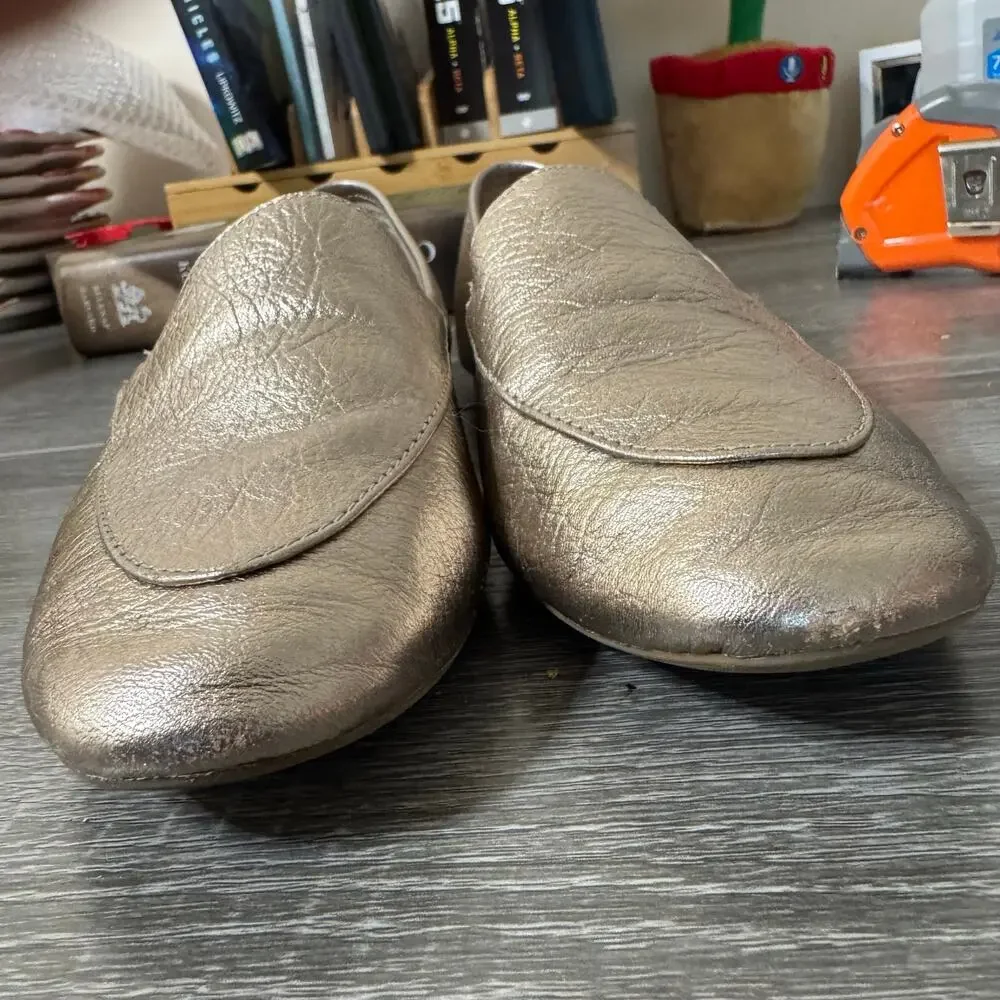 Birdies Metallic Gold Leather Loafers Women’s 5.5 Quilted Smoking Flats
